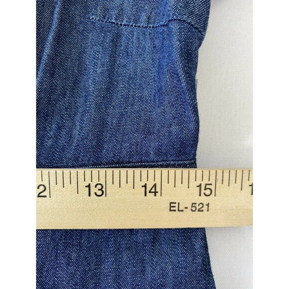 UO COOPERATIVE Brooklyn Dress Blue Denim Mini Bell Sleeve Cross Back Size 4 - Picture 8 of 10